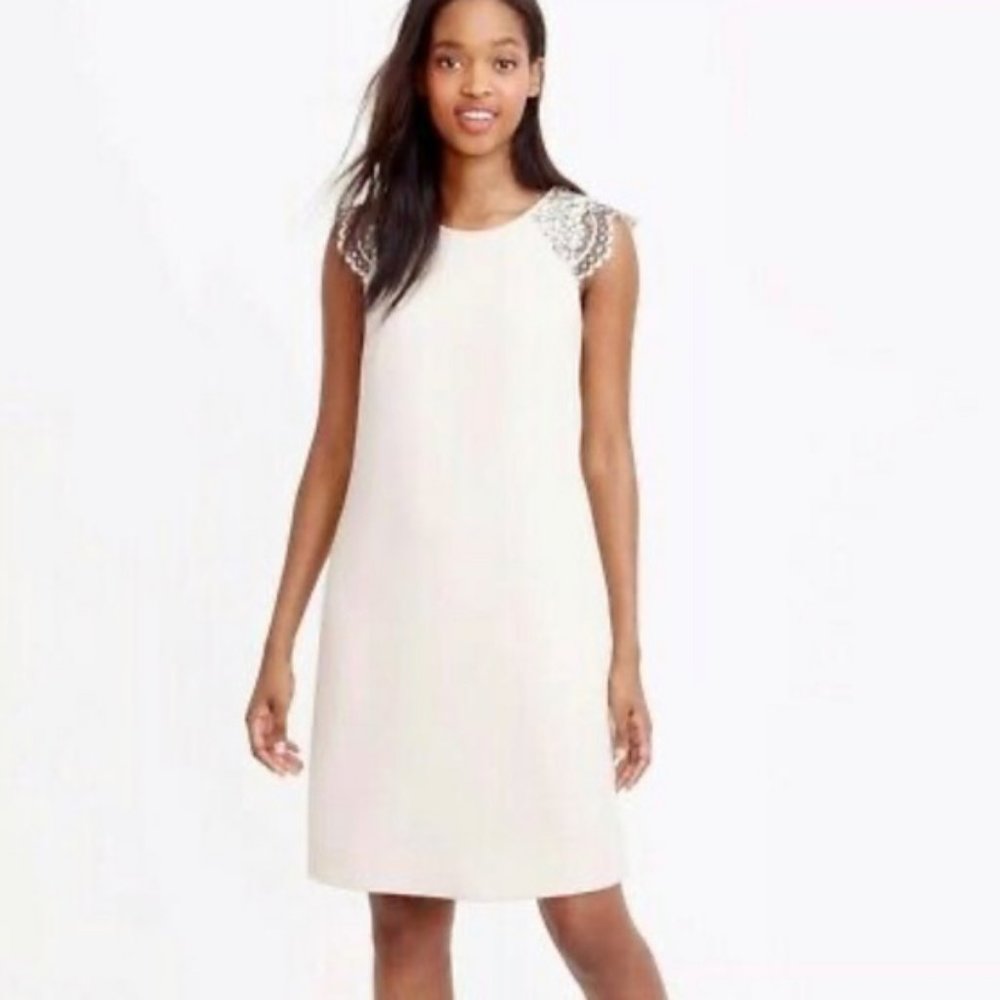 J. Crew Cream Lace Cap Sleeve Shift Dress